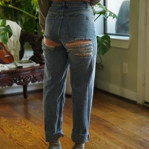 Momokrom light wash extreme butt rip mom jeans